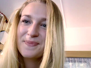 Hot young blonde gets fucked by stranger's massive cock and sucks