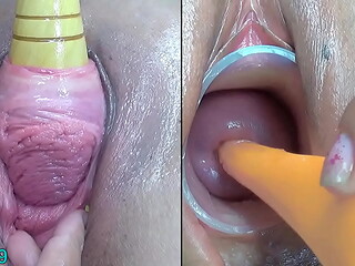 Lesbians Milf Peehole Penetration &amp_ Fucking with vegetables