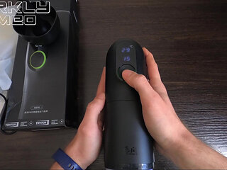 Horny guy uses an automasturbator, moaning heavily, experiencing the best orgasm of his life, unboxing the Tryfun toy