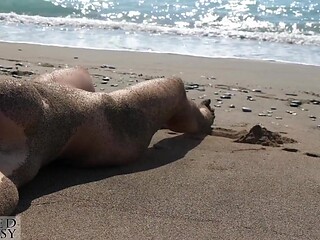 Dirty pussy milf teases on secluded nude beach