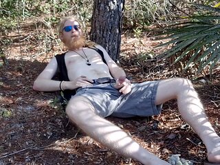 Bearded, risky public nudity, nudist