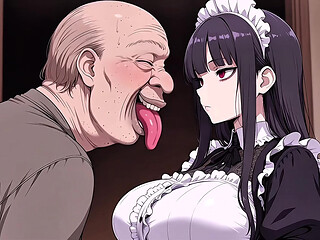 hot japanese goth maid girl do every thing ugly man desire any time - ejaculation, kiss, mating press- hentai ai video