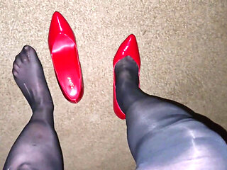 Louise Nylontease Black Pantyhose Foot Fetish Shoeplay