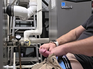 Hot coworker caught stroking his big fat cock