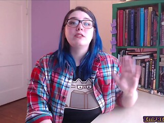 Amateur chubby girl with blue hair and glasses gets dominated by a large