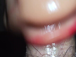 Epic blowjob and sloppy deepthroat with red lipstick until cum in mouth for 4 times