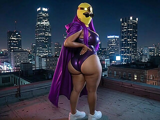 Petite Big Ass Purple Superheroine Twerking on the Rooftop