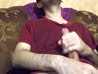Horny Straight Man Jerking Big Cock. Solo Male Masturbation