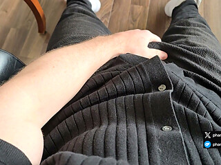 Lunch Break - Masked German Daddy Rubs His Fat Cock Through White Calvin Klein