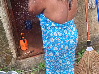 Hot Step Mom Bathing Outdoor