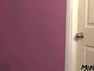 Busty blonde MILF gets a facial from step son