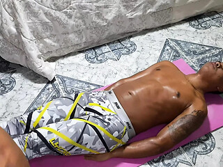 Stepmom helps grandson relieve tension by sucking his cock