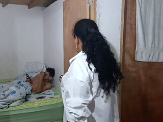 A very horny stepmother ends up fucking her stepson while her husband works.