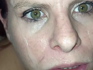 Jade in the bathroom sucks cum on my face