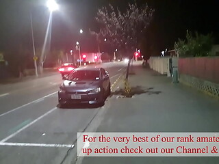 Brazen Kiwi Trashy bitch pissed on in plain view on the sidewalk as motorist yells out