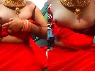 Indian Gay Crossdresser Bottom Gaurisissy Real XXX Nude Video Call in Red Saree