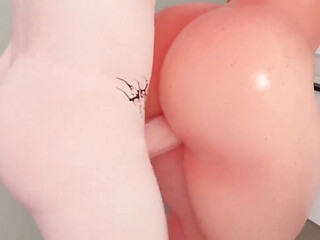 Eden fucks Zoe in a bathroom standing position