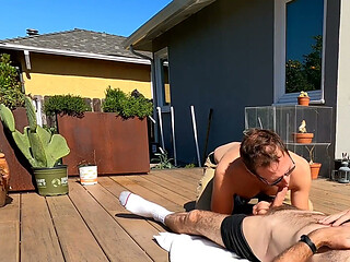 Boy Surprises Stepdaddy Strips and Sucks Him Outdoors