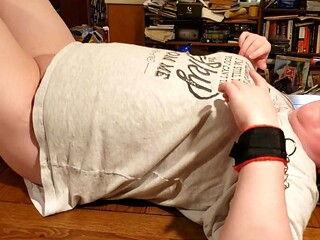 BBW loves her wrist & ankle cuffs while playing with a dildo.