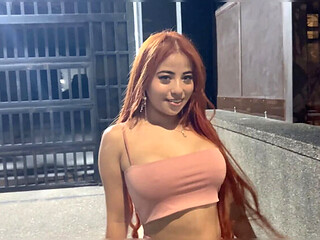 Busty Latina Redhead Celestealba Fucks Big White Cock in Sex Shop