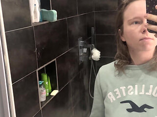 Hot Blonde with Natural Tits Is Taking a Shower