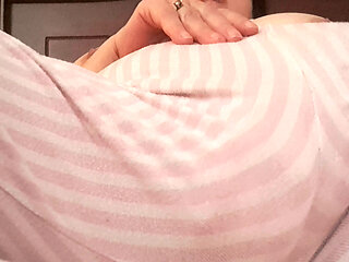 putting his fingers in her wet pussy, leaving his pants wet with a jet of orgasm