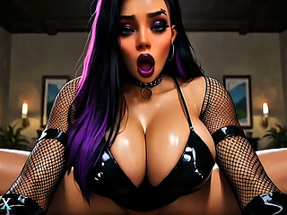Goth Latina in Haunted Mansion - Blowjob, Titfuck &amp_ Creampie (4K AI Generated)