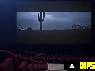 Three futanari friends accidentally expose their cocks in a crowded theater.