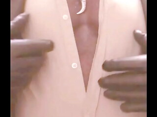 Masked Leather Attired Nipple Play Bloated Belly Smoke