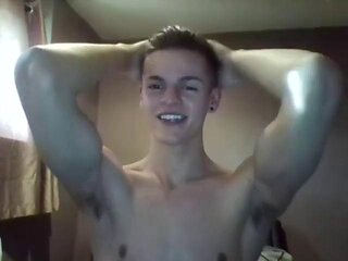 Gorgeous Hung Toned Brit Twink Flexes and Shoots