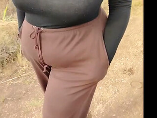 Stepmom in transparent t-shirt showing off in public.