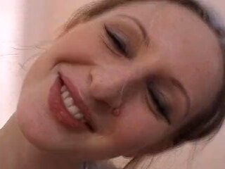 Slender looking German blonde making a hard cock cum