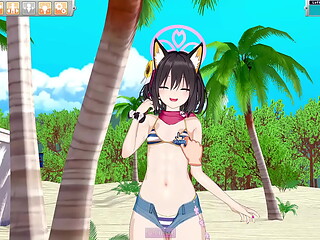 Blue archive -kuda izuna sex at beach - koikatsu party