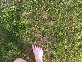 Walking with My Feet on the Grass and Showing Them to You up Close