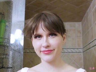 Fresh- faced blonde took a shower