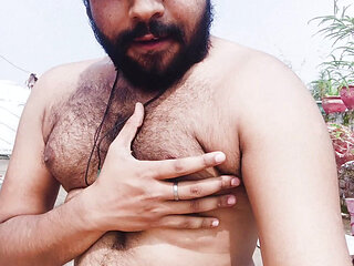 Horny big dick indian boy was playing her cock on terrace