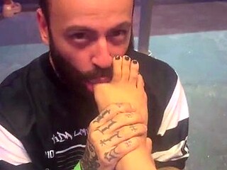 Light femdom and foot fetish play with brunette
