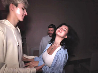 Cuckold Joins His Girlfriend's Threesome While The Guy Fucks Her Big Tits