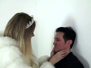 Tall princess Kelly cSlave Bobby against the wall.