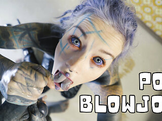 Tattooed Vixen in High Heel Handjob