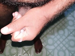 Masturbation at the bathroom in the rain