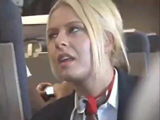 Handjob in airplane with sexy stewerdess