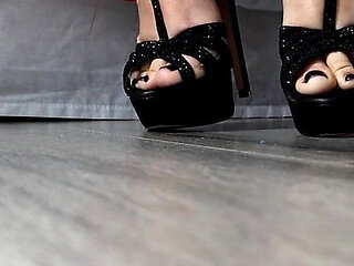 Strappy Stilettos and a Red High Slit Dress