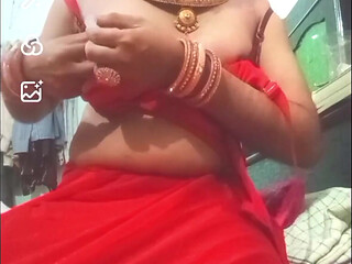 Indian Gay Crossdresser Bottom Gaurisissy Real XXX Nude Video Call in Red Saree