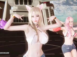 [MMD] Unis - Curious Ahri Akali Seraphine Hot Kpop Dance League of Legends Uncensored Hentai