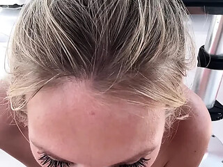 Outdoors, babe gets a creamy surprise