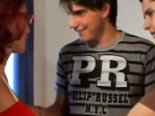 Helen Brooke Hairy Pussy Threesome with Stepmom Blowjob and Cumshot