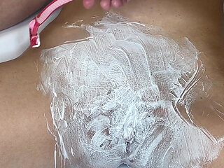 Shaving a Hairy Beautiful Pussy with a Trimmer and Razor with Shaving Foam!