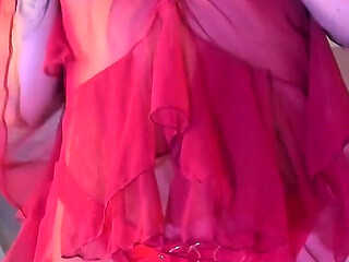 A Delicious Latina in Red Lingerie Shows You Her Tits