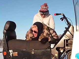We Rode a Snowmobile with My Stepmom and Decided to Have Sex, Cum Inside